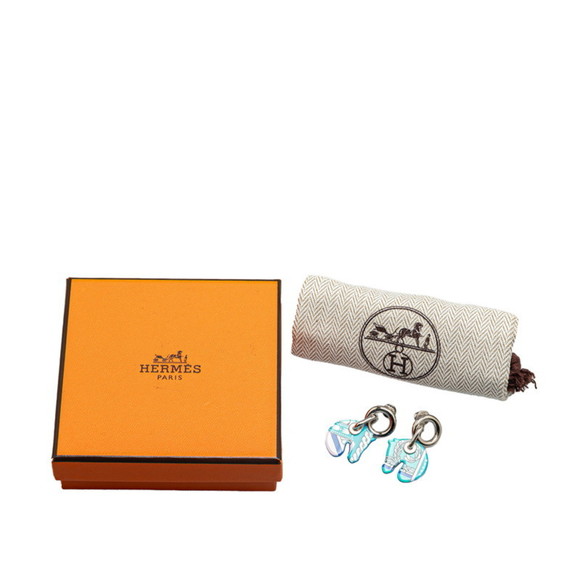 HERMES Tattersall Swing Stud Earrings Blue Multicolor Silver Metal - Picture 5 of 5